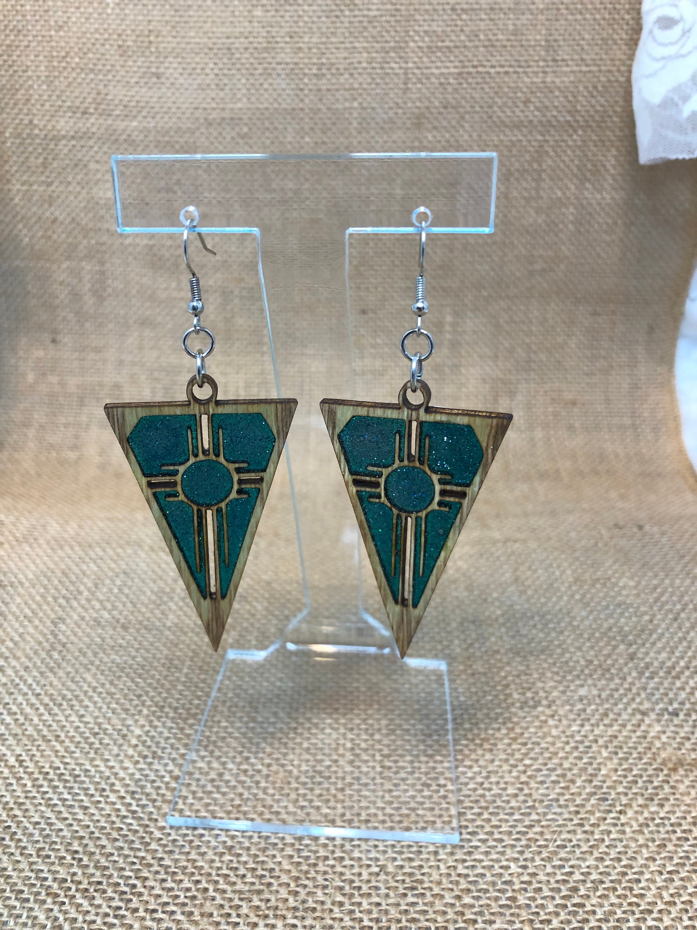 Stained Glass Resin Filled Zia Wood Cut Earrings New Mexico Etsy