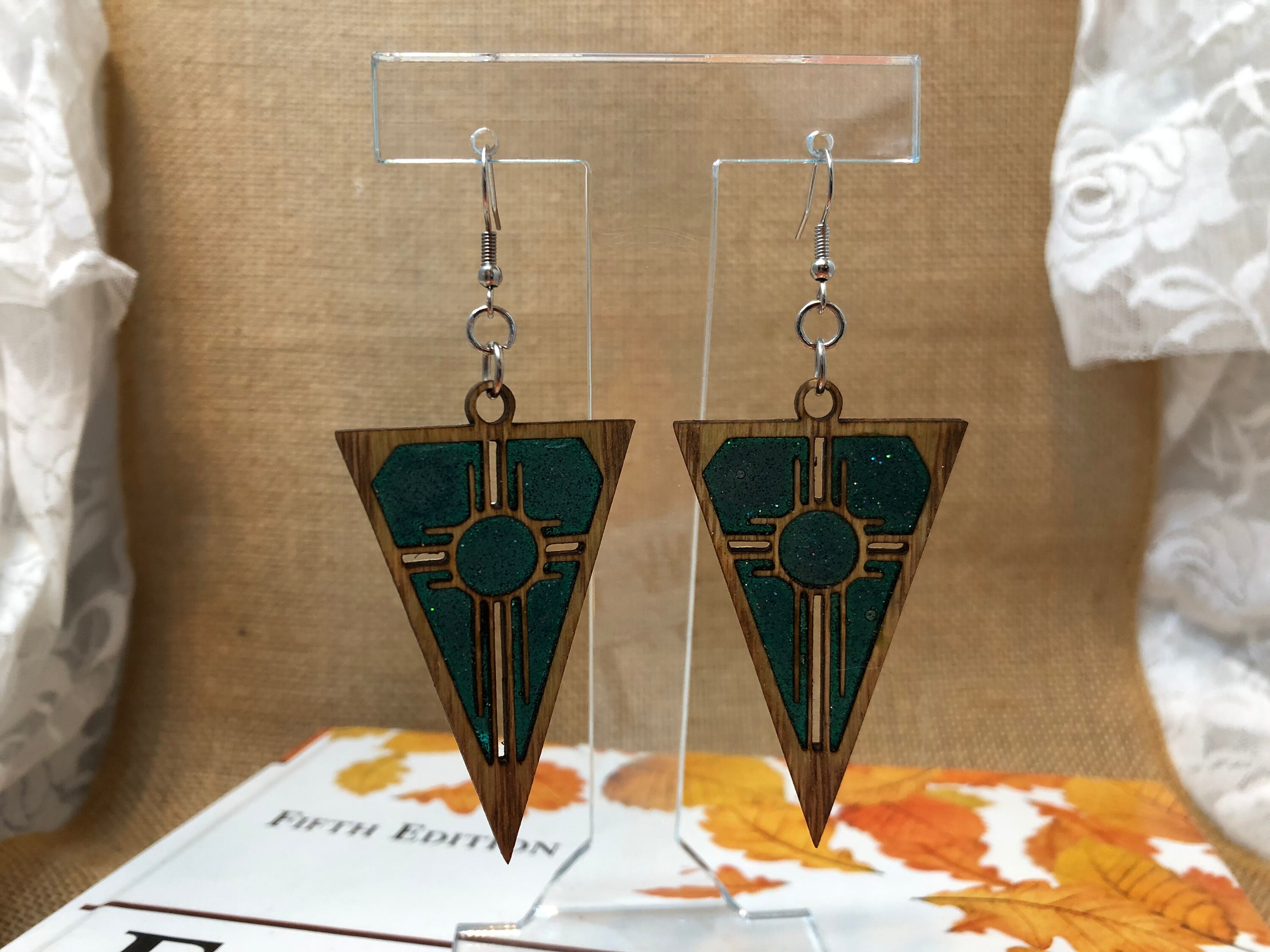 Stained Glass Resin Filled Zia Wood Cut Earrings New Mexico Etsy