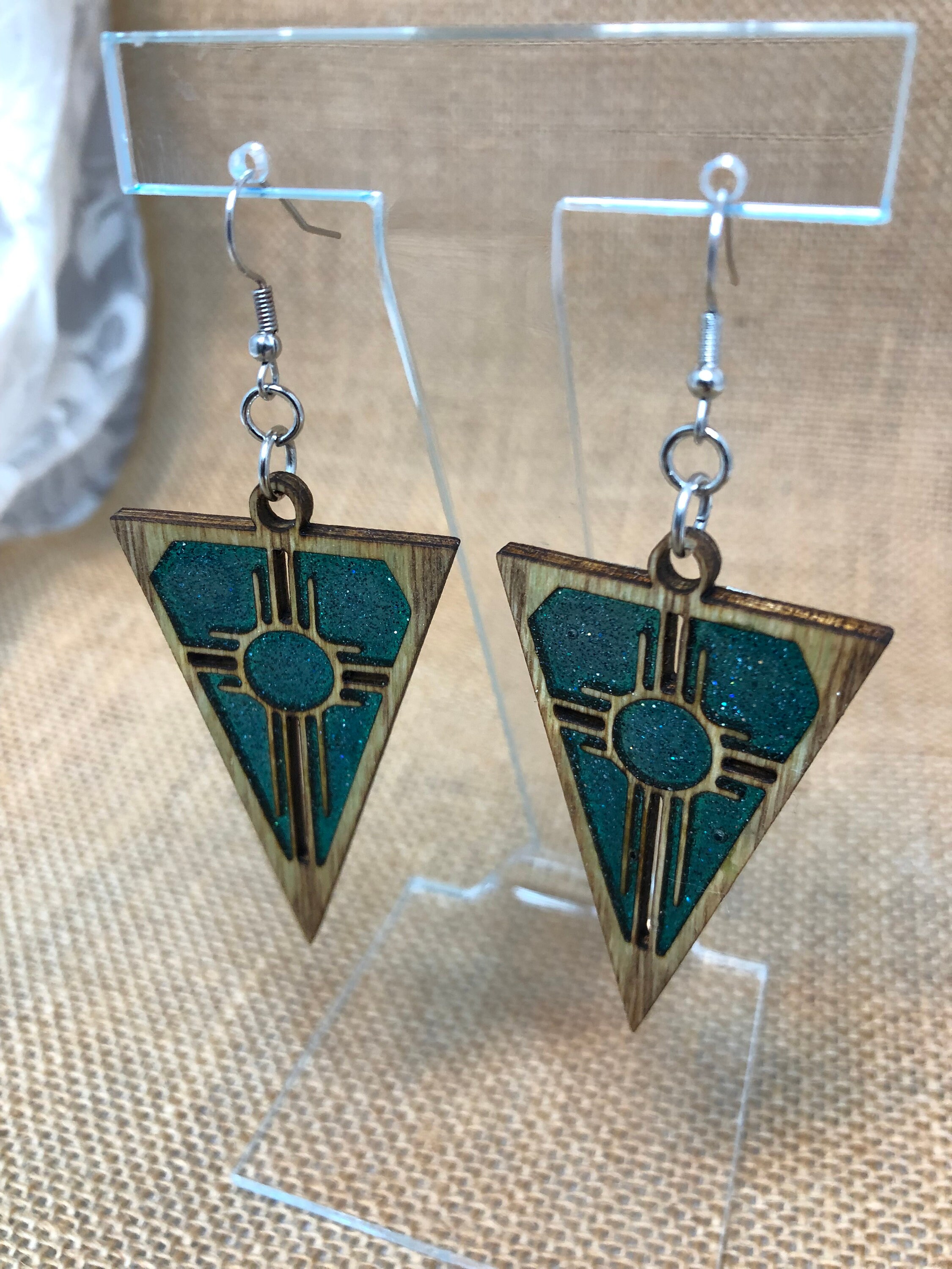 Stained Glass Resin Filled Zia Wood Cut Earrings New Mexico Etsy