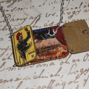 Vintage Circus Scene Locket With Opening Doors Necklace, peepshow locket with carival circus scene inside, interactive jewelry pendant