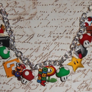 Mario Charm Bracelet- Mushrooms, Mario, Stars, Ghost, Toad, question box, Fire Flower, gamers, nerds, jewelry for nerds, mario jewelry