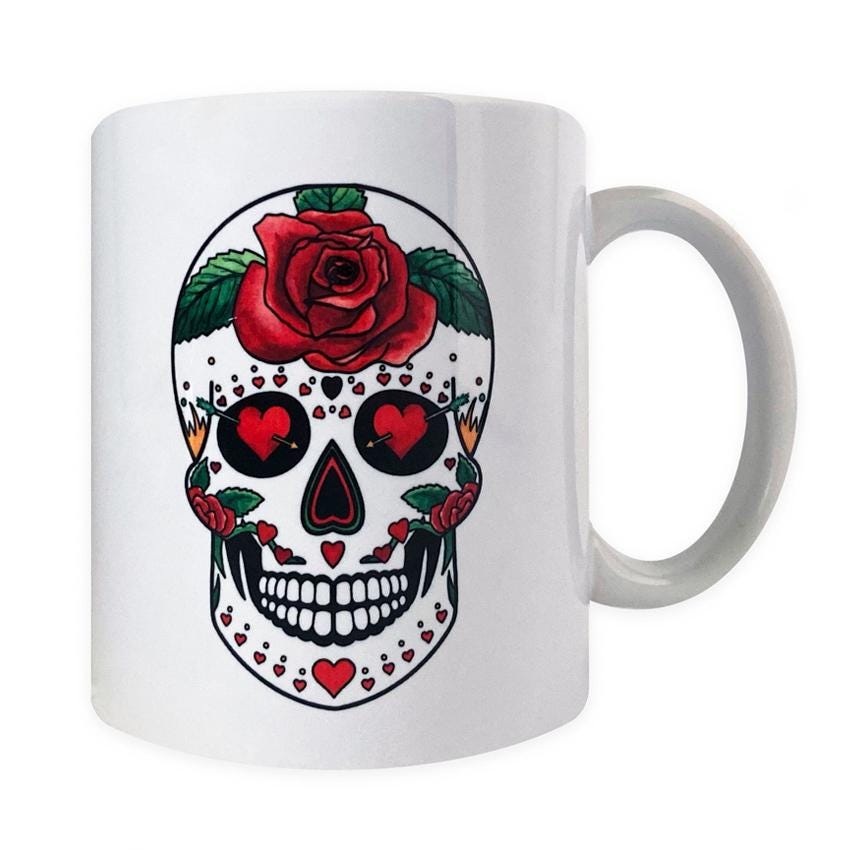 Love Heart Sugar Skull Mug. Mexican Wedding Mugs. Mexican Sugar Skull Mug. Skull Lovers Gifts . Skull Valentines Gift for Him or Her