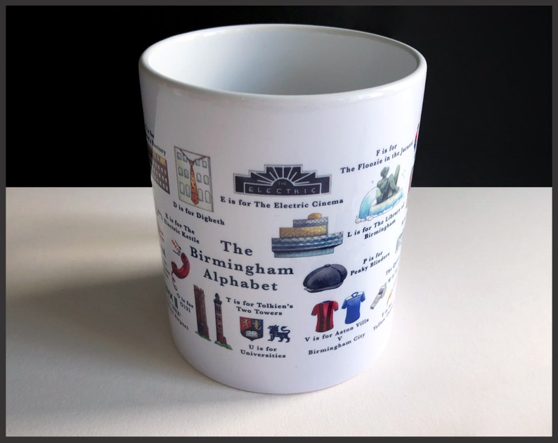 The Birmingham Alphabet Hand-printed Ceramic Mug. Birmingham Gift Idea, New home gift, Birmingham leaving Gift, Birmingham employee gift image 4