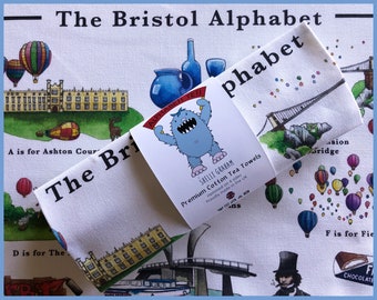 The Bristol Alphabet Tea Towel. Bristol Workplace Gift, Leaving Gift, New Home Gift, Retirement Gift or Farewell Gift. Bristol UK