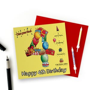 Vierte Geburtstagskarte. "Fun Kids ""Can you Find"" Geburtstagskarte, alles Gute zum Geburtstag Nummer 6 Karten." Jungen Geburtstagskarte 6, Mädchen Geburtstagskarte 6