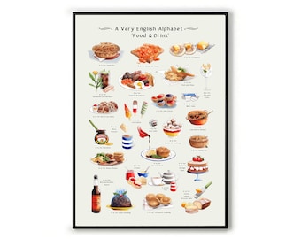 Englisch Food Alphabet Print: Britische Geschenke Küche Wandkunst