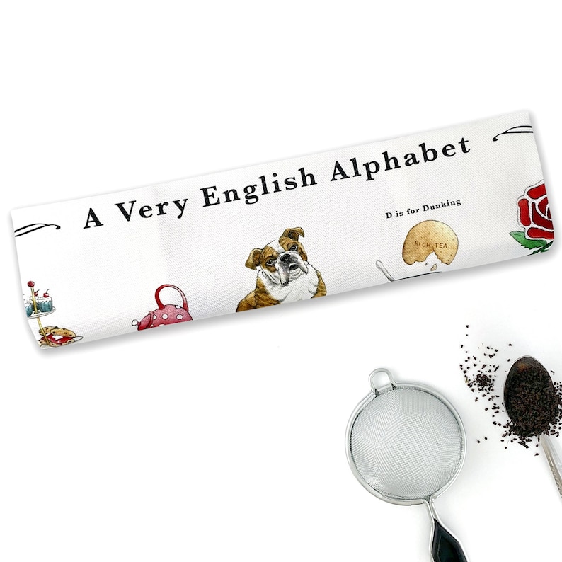 Engelse alfabet theedoek. Engeland theedoek. Britse geschenken theedoek. Cadeau achterlaten, of cadeau voor een nieuw huis. Brits cadeau voor familie in het buitenland afbeelding 1