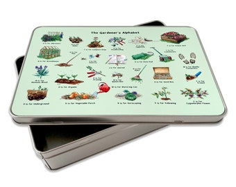 Gardener's Alphabet Storage Tin. Seed Box, Seed Tin. Gardening Gifts for Men. Gardener Gift Idea Featured on Gardeners' World & Sunday Times