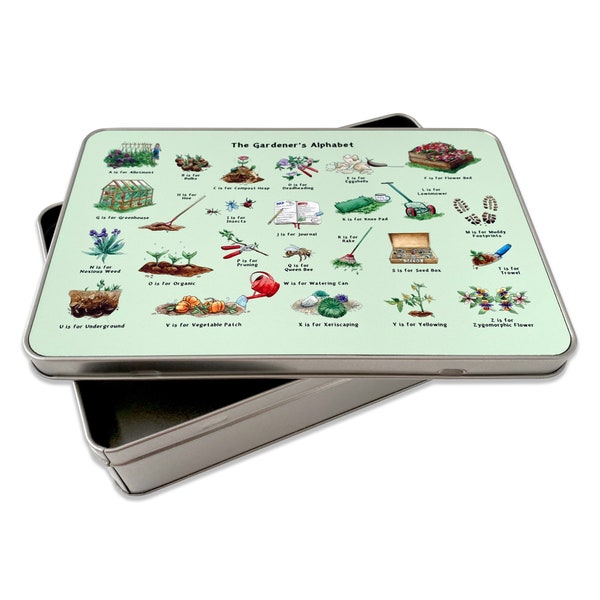 Gardener's Alphabet Storage Tin. Seed Box, Seed Tin. Gardening Gifts for Men. Gardener Gift Idea Featured on Gardeners' World & Sunday Times