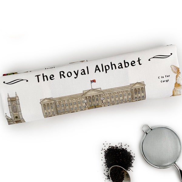 Royal Alphabet Tea Towel. British Tea Towel, British Gift. Coronation Souvenir , King Charles Coronation Gifts. Royal Commemorative