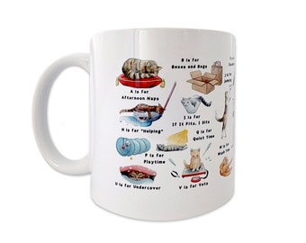 Cat's Alphabet Cat Mug. Cat Gifts for Cat Lovers. Cat Lover Gift Men, Cat Lover Gift Women. Cat Ceramic Mug. Cat Lover Gift Mug, Cat Dad Mug