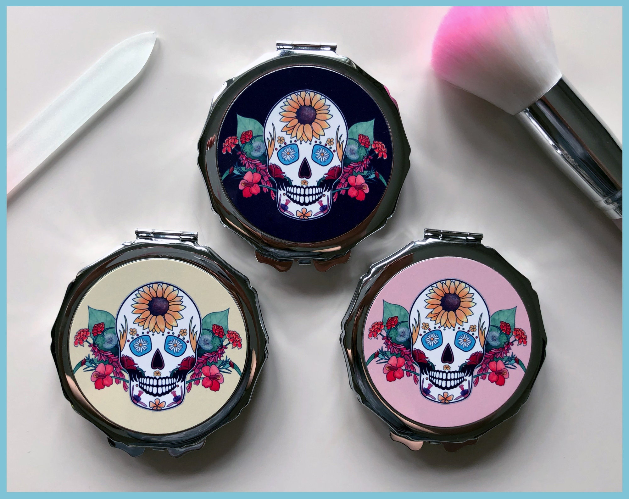 Summer Sugar Skull Compact Mirror