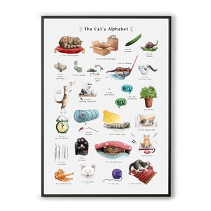 The Cat&#39;s Alphabet Kunstdruck. Katzen Wandbild, Katzen Geschenke für Katzenliebhaber. Wohnzimmer Wall Art, Katze Druck in Grossbritannien. Neues Zuhause Katze Geschenk