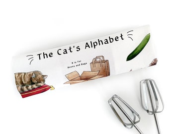 Cat's Alphabet Tea Towel. Gift for a Cat Lover, Cat Tea Towel Cat Lover Gift. Cat Lover Gift Women, Cat Lover Gift Men.Cat Lover Gift