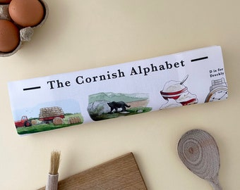 Cornish Alphabet Tea Towel. Cornwall Tea towel Housewarming Gift. New Home Gift or Moving Gift for Family Abroad, Cornwall Holiday Gift