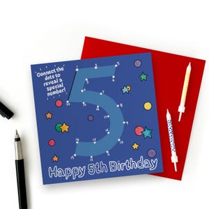 Carte de 5e anniversaire. Carte d'anniversaire amusante pour enfants, point à point, joyeux anniversaire numéro 5 cartes. Carte 5e anniversaire garçon, carte 5e anniversaire fille