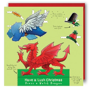 Carte de Noël Dragon gallois. Carte de Noël gallois. Carte de Noël Y Ddraig Goch. Carte de Noël du Pays de Galles. Carte de Noël drapeau gallois, carte Pays de Galles