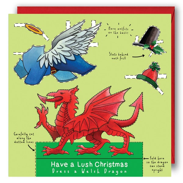 Welsh Dragon Christmas Card. Welsh Christmas Card. Y Ddraig Goch Christmas Card. Wales Christmas Card. Welsh Flag Christmas Card, Wales Card