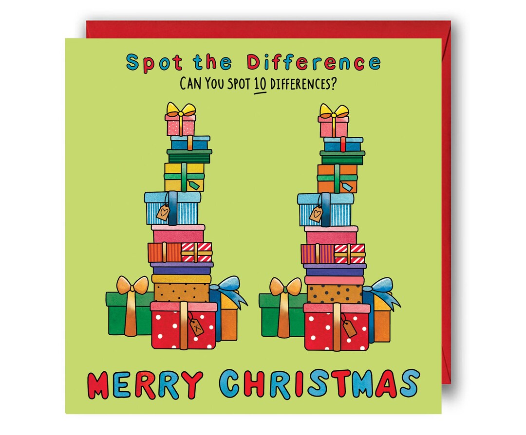 Kids Christmas Card, Spot the Difference Puzzle Card. Christmas ...