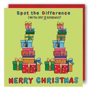 Kinder Weihnachtskarte, Finde die Unterschied Puzzle Karte. Weihnachtsaktivitätskarten, Puzzle für Kinderferienkarte. Weihnachtskarten für Kinder