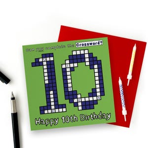 10.Geburtstagskarte. Lustige Kindergeburtstagskarte mit Kreuzworträtsel, alles Gute zum Geburtstag Zahl 10 Karten. Jungen 10.Geburtstagskarte, Mädchen 10.Geburtstagskarte