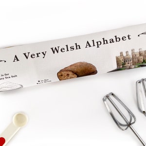 A Very Welsh Alphabet Tea Towel. Dish Towel Welsh Print, Leaving Gift, or Isolation Gifts for Her. Cotton Anniversary or New Home Gift Wales