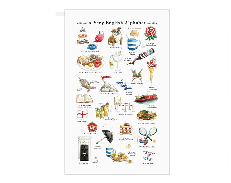 English Alphabet Tea Towel. England Tea Towel. British Gifts Tea Towel. Leaving Gift, or New Home Gift. Britian Gift for Family Abroad
