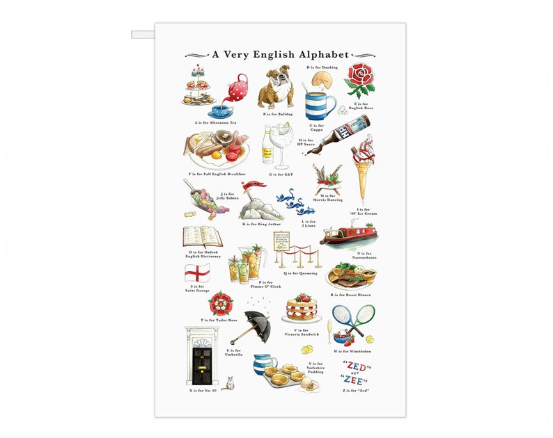 Torchon alphabet anglais. Torchon Angleterre. Torchon British Gifts. Cadeau de départ ou cadeau pour une nouvelle maison. Cadeau britannique pour une famille à l'étranger image 3