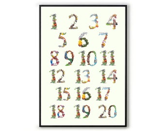 1-20 Number Chart. Number Art Print Classroom Art. Toddler Art Print for Learning the Numbers. Counting Wall Art Preschool Learning