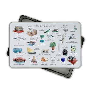 Cat&#39;s Alphabet Metal Storage Tin. Cat Lovers Cat Gifts. Cat Treats Tin for New Cat / New Kitten Gifts. Cat Sitter Gift or Cat Gifts for Dad