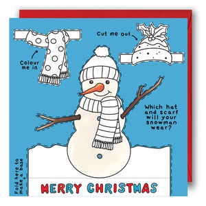 Ausmal-Weihnachtskarte - Weihnachtskarte für Kinder. Weihnachtsschneemann-Dekorations-Karte, Färbung im Feiertags-Karte. Weihnachtskarten für Kinder