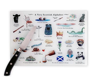 Scottish Alphabet Cutting Board. Scottish Gifts - New Home in Scotland. Scottish Wedding Cutting Board. Leaving Scotland Gift, New Home Gift