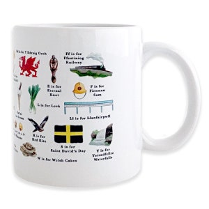 Welsh Alphabet Ceramic Welsh Mug. Wales Mug, Welsh Gifts for Men / Welsh Gifts for Her. Cymraeg Housewarming Gift, Welsh Christmas Gift