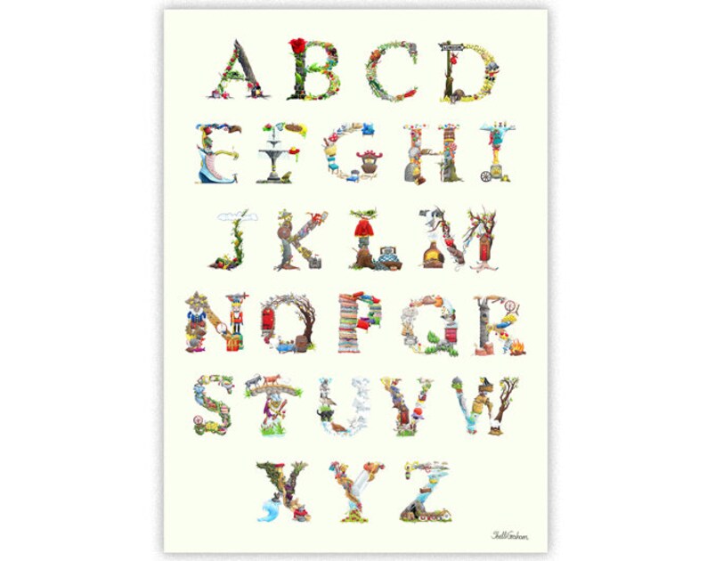 Alphabet A-Z Signed Learning Chart Art Print Fairytale Font | Etsy UK