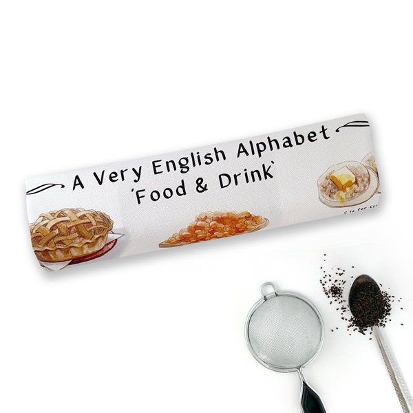 English Food & Drink Alphabet Tea Towel. England Food Tea Towel. British Gifts Tea Towel. New Home Gift or Britian Gift for Family Abroad