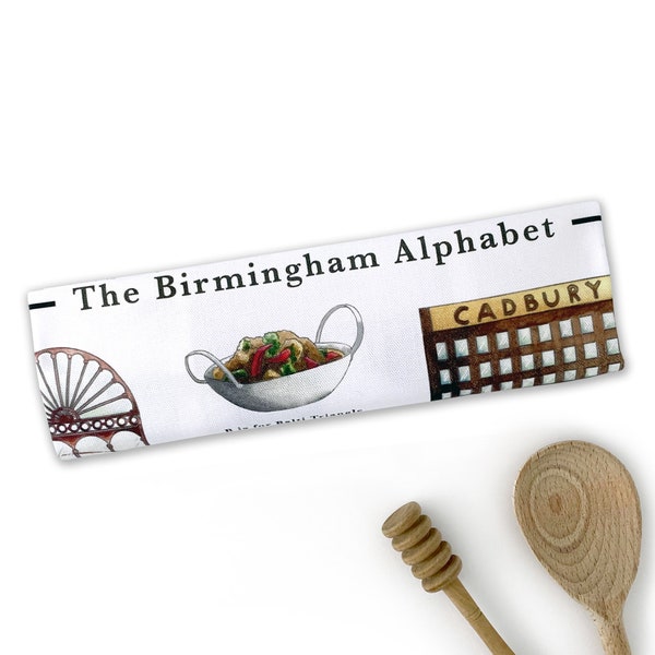 Torchon en coton de qualité supérieure The Birmingham Alphabet. Cadeau pour une nouvelle maison ou un cadeau de départ à Birmingham - Birmingham au Royaume-Uni. Idée cadeau Lyon