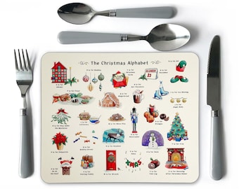 Christmas Alphabet Placemat. Christmas Table Mat, Christmas Placemats, Christmas Dining Table, Christmas Eve Box Filler, Christmas Placemat