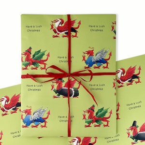 Welsh Christmas Gift Wrap. Wales Christmas Gift Wrapping Paper. Welsh Dragon Christmas Gift Wrap. Wales Gift Wrap for Christmas