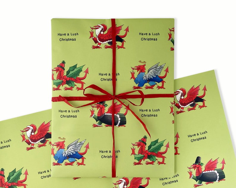 Welsh Christmas Gift Wrap. Wales Christmas Gift Wrapping Paper. Welsh
