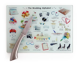 Mr and Mr Gifts, Mrs and Mrs Gifts. The Wedding Alphabet Glass Cutting Board. Gay Wedding Gift, Lesbian Wedding Gift. LGBTQ Wedding Gift