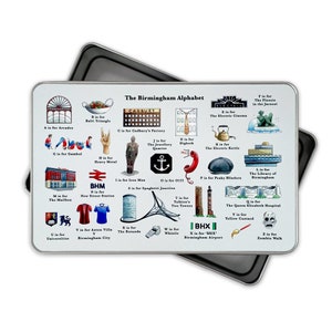 Die Birmingham Alphabet Aufbewahrungsdose aus Metall. Birmingham Geschenk für Sie und Ihn. Birmingham in the UK Geschenkdose. Birmingham New Home Geschenkidee