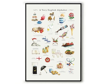 English Alphabet Print. England Print UK, British Gift. Leaving Present, Citizenship Gift or Anglophile Gift. New Home Print - British Gifts