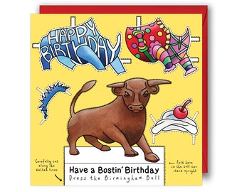 Dress the Birmingham Bull Birthday Card. Birmingham Birthday Card. Bullring Birmingham Birthday Card. Birmingham Bull Birthday Card