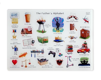 De snijplank van het alfabet van gehard glas van de vader. Vaderdag cadeau of papa verjaardagscadeau. Foodie Geschenken voor Mannen, Koken Geschenken voor Mannen UK