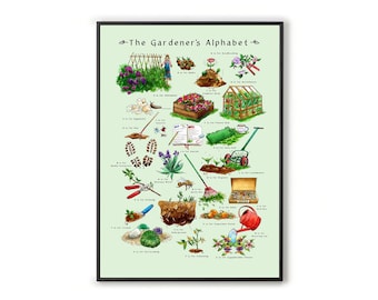 Das Alphabet des Gärtners. Garten Wandkunst. Gartenarbeit Geschenke für Frauen, Gartenarbeit Geschenke für Männer. Gärtner Neues Zuhause Geschenk. Garten Geschenke