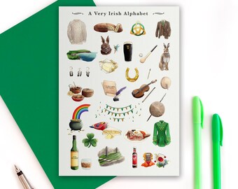 Irish Alphabet Greeting Card - Individual / Pack of 5. Ireland Moving Card. Irish Birthday Card, Housewarming, New Home Card. Thank you Card