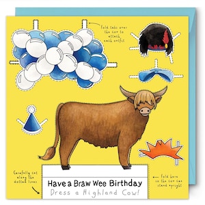 Highland Kuh Geburtstagskarte. Schottische Geburtstagskarte. Schottische Kuh Karte zum Geburtstag. Schottland-Geburtstagskarte. Schottische Highland Kuh Karten zum Geburtstag