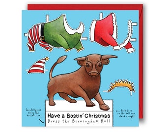 Dress the Birmingham Bull Christmas Card. Birmingham Christmas Card. Bullring Birmingham Christmas Card. Birmingham Bull Christmas Card