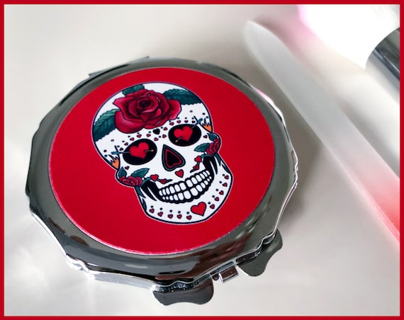 Sugar Skull Compact Mirror Gothic Gift Makeup Sugar Skull Compact Mirror Gothic, Sugar Skull Compact Mirror