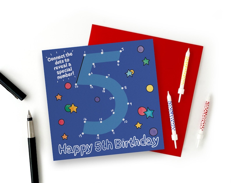 5th Birthday Card. Fun Dot to Dot Kids Birthday Card, Happy Birthday ...